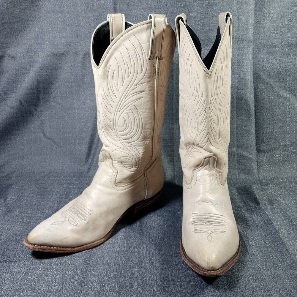 Vintage Women's Code West Tan Leather Cowboy Cowgirl Rodeo Boots Size 7 M